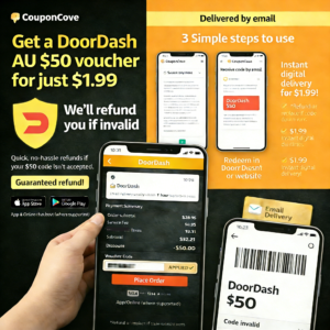 DoorDash $50 e-coupon code (Australia) – sent via email