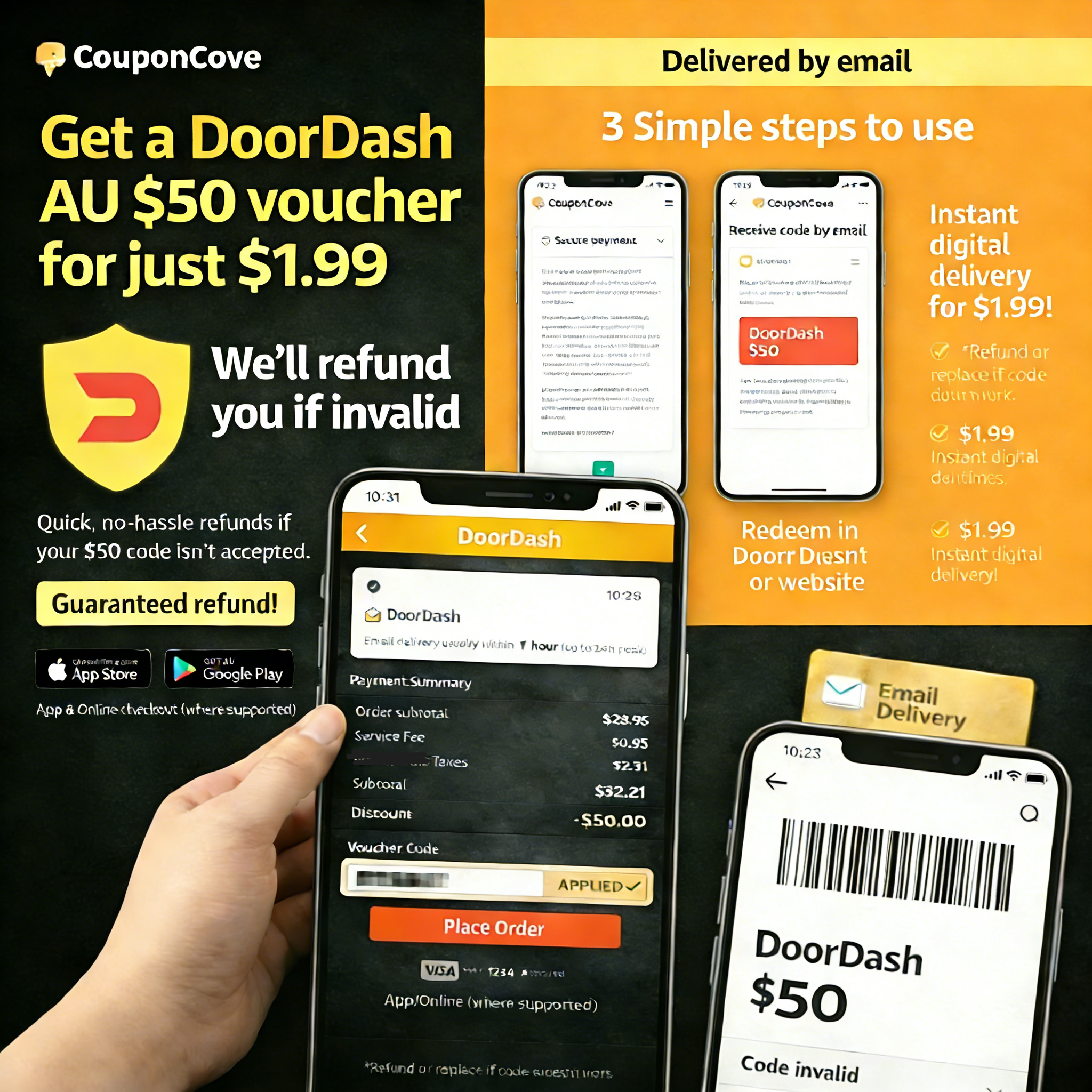 DoorDash $50 e-coupon code (Australia) – sent via email